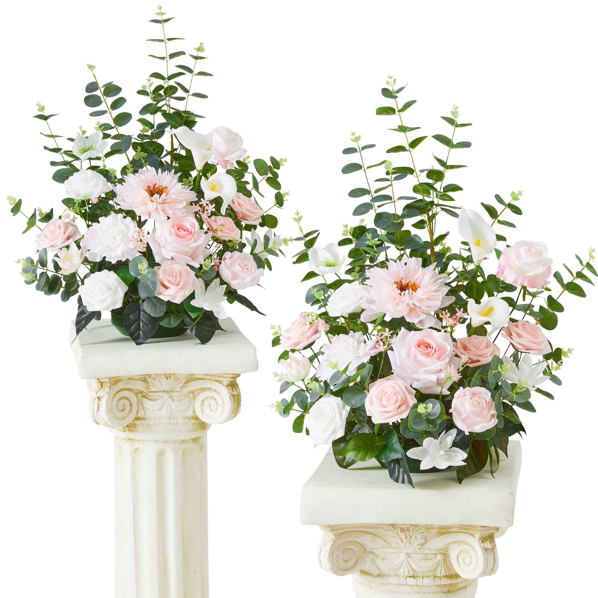 Photo 1 of TINGE TIME Free-Standing Artificial Flower, Set of 2, Table Centerpiece with Rubber Pad, Silk Fake Flower for Wedding Centerpiece Archway Aisle Welcome Entrance (Pink&White)
