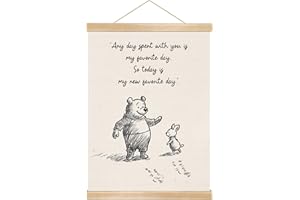 YOU FOUND A DUCK Little Bear the Pooh Quote Wall Art -Any Day Spent with You-Natural Linen Poster with Wooden Frame, Cute Hand-Drawn Print for Nursery, Kids Room, Baby Shower, or Friendship Gift, 14 x 18.5 Inch