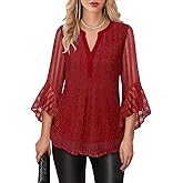 Lotusmile Women's 3/4 Sleeve Dressy Tops Elegant V Neck Blouse for Women Casual Work Evening Party