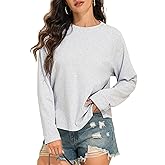 PrettyGuide Women Long Sleeve Shirts Oversized Cotton Cropped T Shirts Casual Crewneck Basic Tee Fall Tops