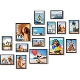 DUENPY 15 Pack Mixed Size Gallery Collage Frame Walnut | Multi-size Gallery Frames: 3pcs 8x10, 6pcs 5x7, 6pcs 4x6, Supports Wall Hanging &amp; Tabletop Display