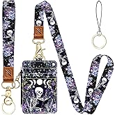 2-in-1 ID Badge Holder & Lanyard Wallet，Cute Zippered Pouch Read Skeleton | for Teachers,Nurse,Professionals，Removable Wristlet & Neck Lanyard,5 Card Slots Stylish Work Essential
