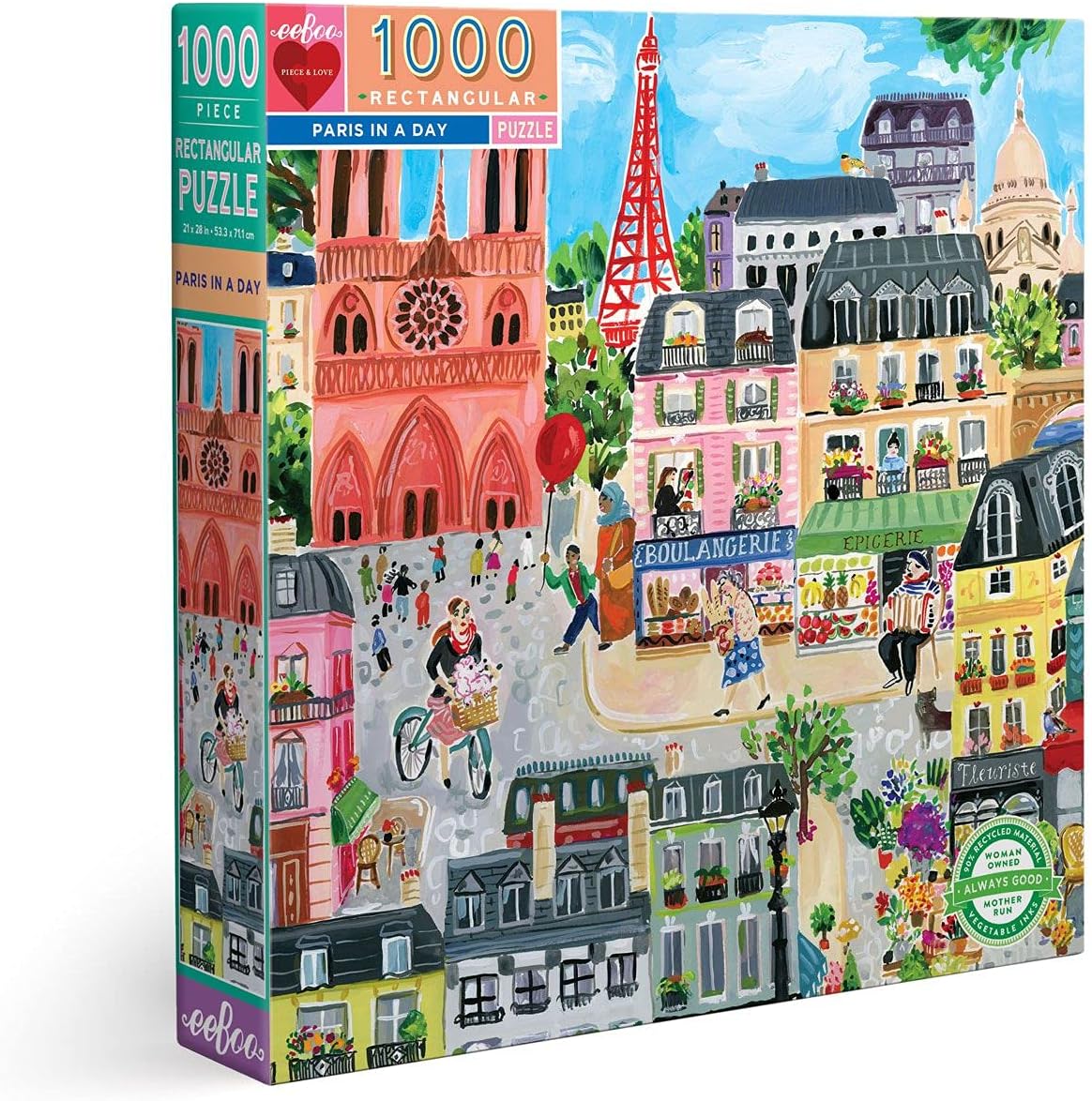 eeBoo's Piece and Love Paris in a Day 1000 Piece Rectangular Adult Jigsaw Puzzle
