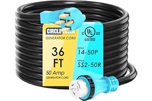 CircleRiver 50 Amp 36 Feet Generator Extension Cord UL Listed NEMA 14-50P Male to SS2-50R & CS6364 STW 6/3+8/1 AWG 125/250V Generator Power Cord Twist Lock Connectors for Generator to House, UL Listed