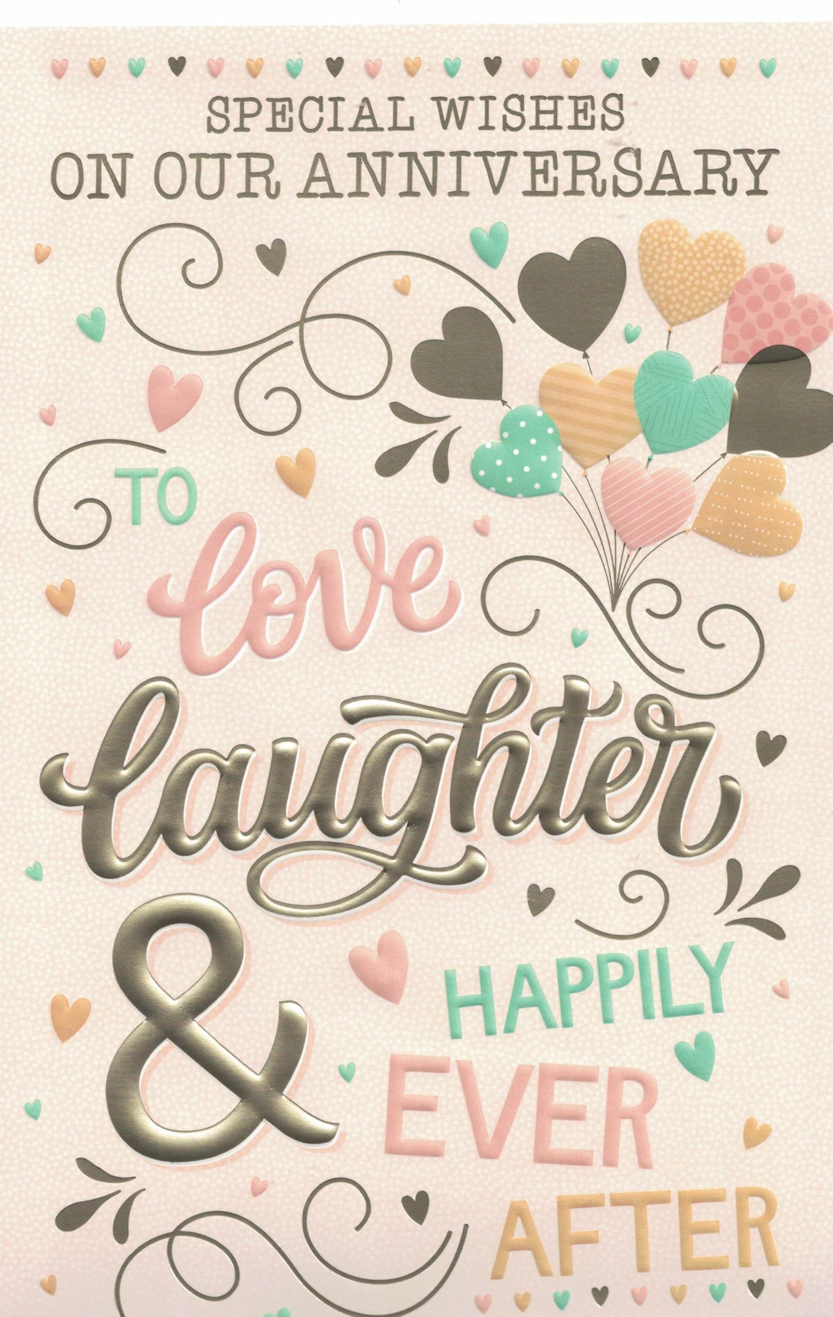 Extra large husband on our anniversary card. 8 page insert. Modern love heart design. 12 x 8 inches. OE.