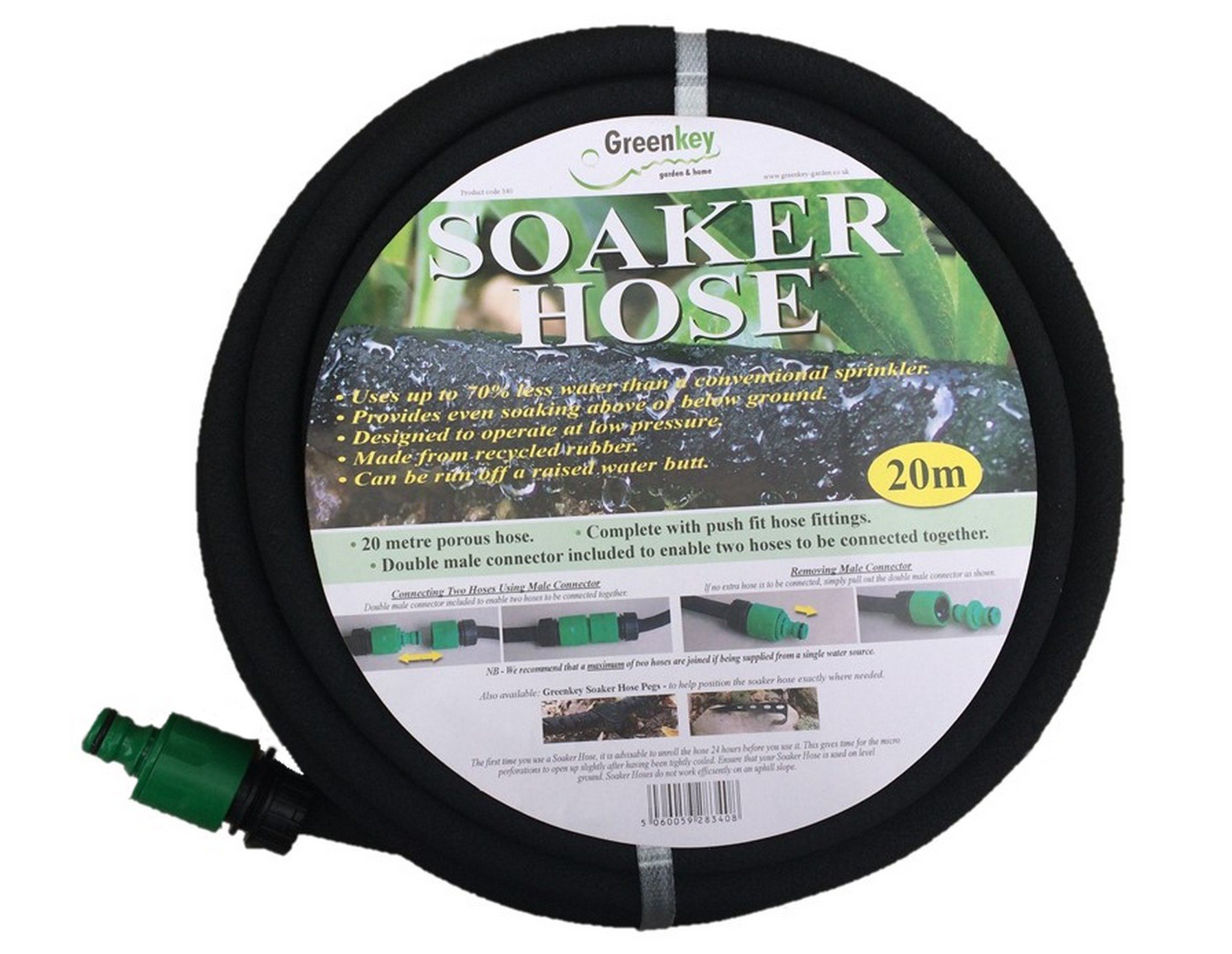 Greenkey Soaker Hose: Water-Saving Sprinkler Hosepipe For Watering Garden Plant Rows, Flower Beds & Vegetable Patch - Easy To Use, Hose Length 20m