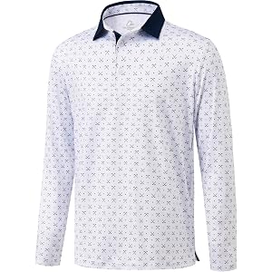 Obla Men's Long Sleeve Golf Shirts Dry Fit Print Polo UPF50+ Sun Shirts | Lightweight, Moisture Wicking, Sun Protection, Perf