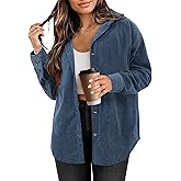 AKEFUN Womens Corduroy Button Down Shirts Long Sleeve Oversized Boyfriend Casual Blouses Tops