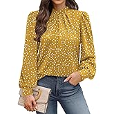 WIHOLL Long Sleeve Shirts for Women Mock Neck Tops Pleated Front Blouses Dressy Casual Spring Fall Clothes 2026 Fashion