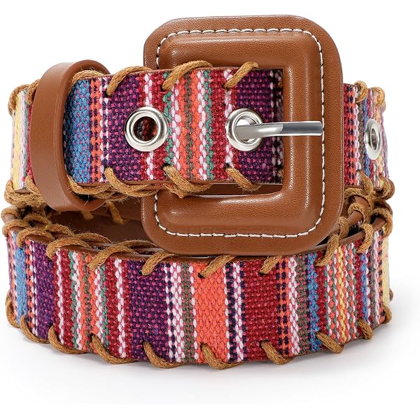 Womens Woven Multicolor Belt Brown Vegan Leather Adjustable for Casual Wear Amazon.com: Colorful Braided Belt, Women main image 4