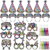 HOWAF 36 Pcs Glitter New Year's Eve Party Supplies Kit, 2026 Happy New Year Eve Shiny Firework Party Supplies-New Year Headband Eyeglasses New Year Top Hats New Year Fringed Noisemaker