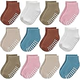 JAKIDAR 12 Pair Baby Toddler Socks Non-Slip Grip Cotton Ankle Socks for Boys Girls Non Skid Soles for Infants Kids