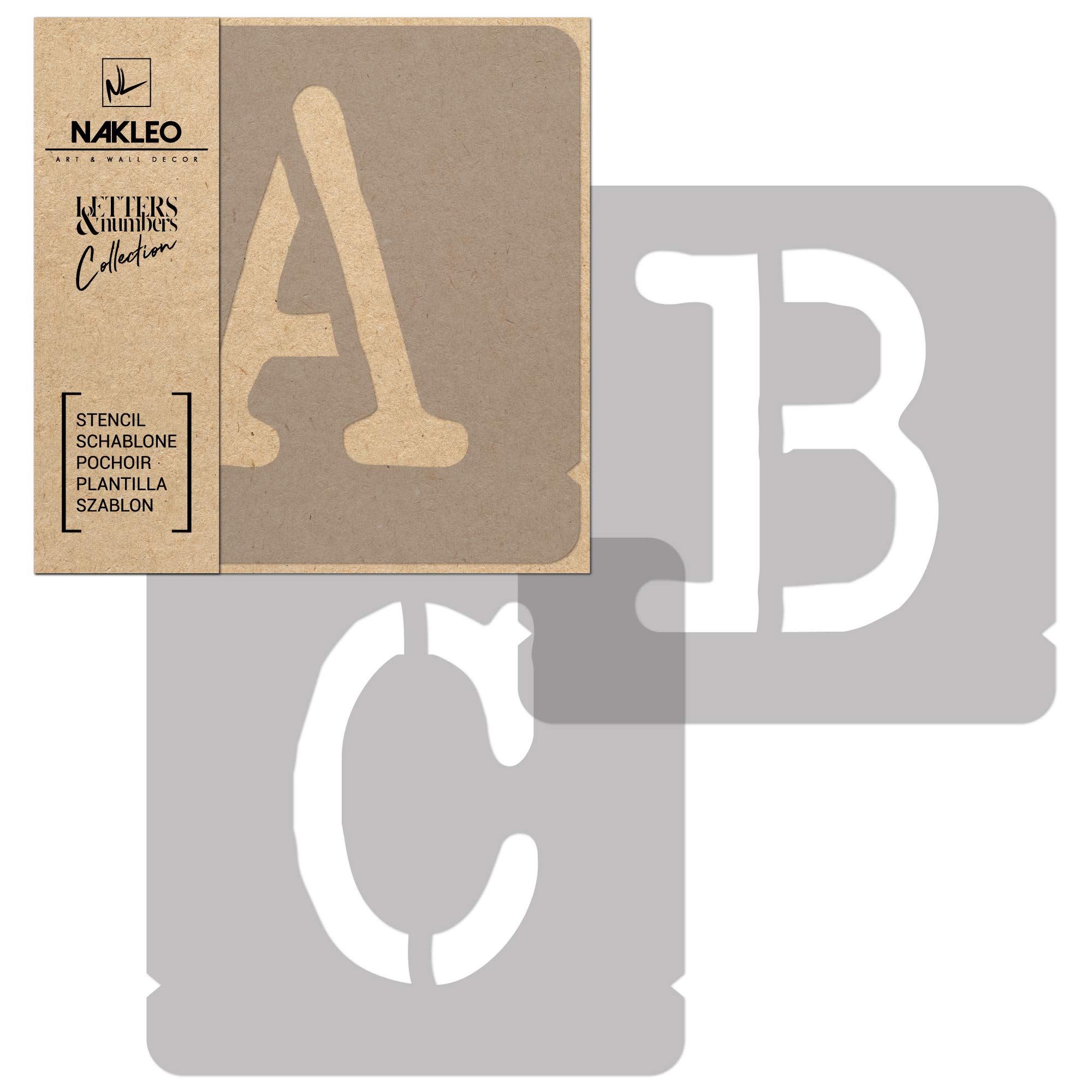 NAKLEO Alphabet Painting Stencils Set 42 Pcs, 25 cm Letters & Numbers Typewriter Capital Font, Reusable Plastic Drawing Templates for Crafts, DIY Wall Floor Wood