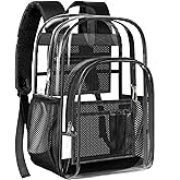 PAMANO Clear Backpack, Heavy Duty Transparent Backpack with Reinforced Bottom See Through for College, Travel, Workplace Security, Black