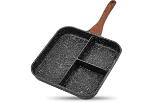 ESLITE LIFE 11 Inch Nonstick Divided Grill Pan for Indoor Cooking, Versatile 3-In-1 Induction Large Breakfast Pan for Stove Tops, PTFE & PFOA Free, Black
