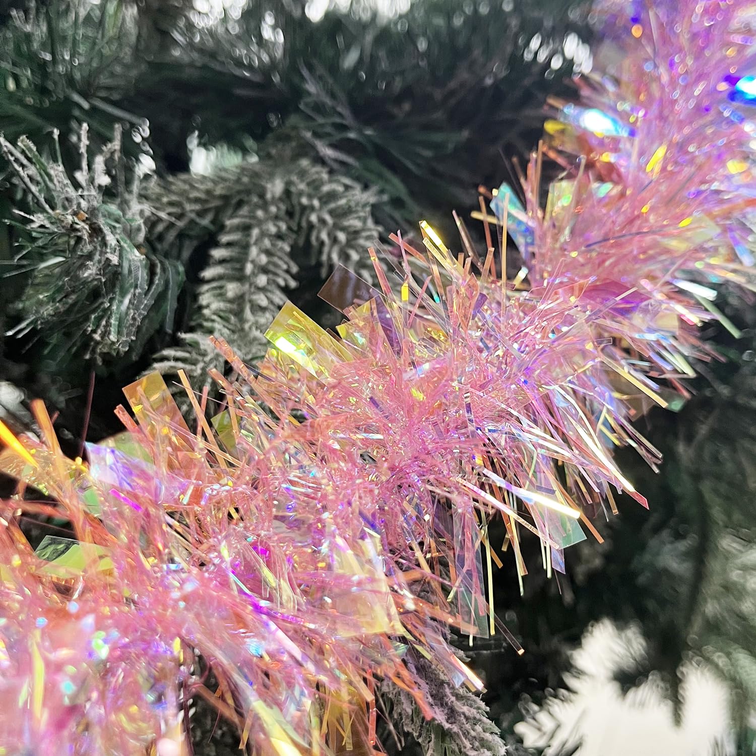 Pink Rainbow Christmas Tinsel Garland, 10m/32.8ft Chunky/Fine Christmas Tree Hanging Tinsel Decoration Metallic Tinsel Christmas Decoration Tinsel for Christmas Tree Decor (Pink Rainbow)