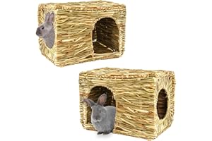 HERCOCCI Extra Large Grass House for Rabbit, Foldable & Comfortable - Small Animal Hut Play Hideaway Bed Hay Mat Chew Toy for Bunny Guinea Pig Hamster Chinchilla (2 Pack)