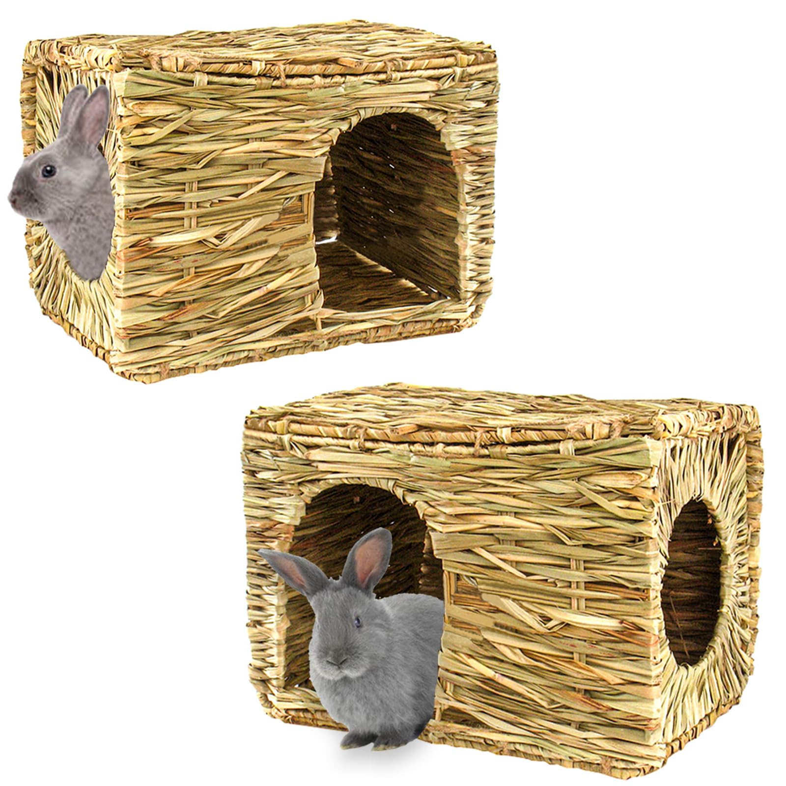 Photo 1 of HERCOCCI Extra Large Grass House for Rabbit, Foldable & Comfortable - Small Animal Hut Play Hideaway Bed Hay Mat Chew Toy for Bunny Guinea Pig Hamster Chinchilla (2 Pack)