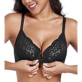 DotVol Women's Plus Size Flower Lace Front Closure T-Back Underwire Everyday Bra