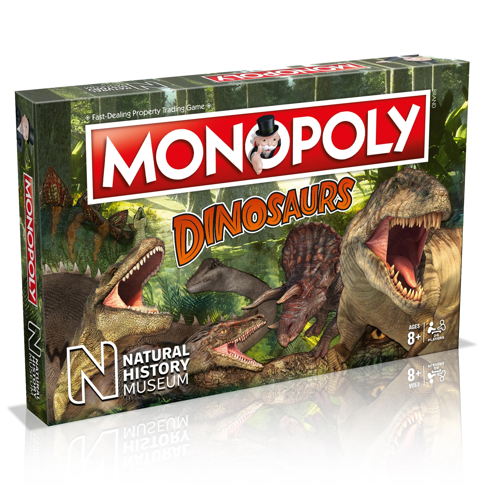 Natural History Museum Dinosaurs Monopoly Board Game, Family-Friendly and Educational Dino Discovery, Fossil Trading Fun for Kids and Parents – Ages 8+