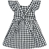 AGQT Baby Girls Plaid Dress Flutter Sleeve Gingham Spring Summer Dresses Size 6M-8T