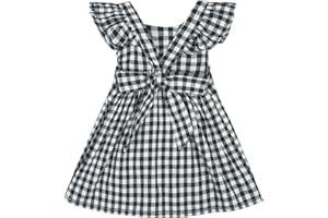 AGQT Baby Girls Plaid Dress Flutter Sleeve Gingham Spring Summer Dresses Size 12M-6T