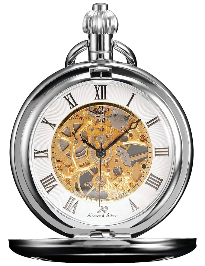 KS Vintage Taschenuhr Herren Handaufzug mechanische Skelett Uhr mit Kette