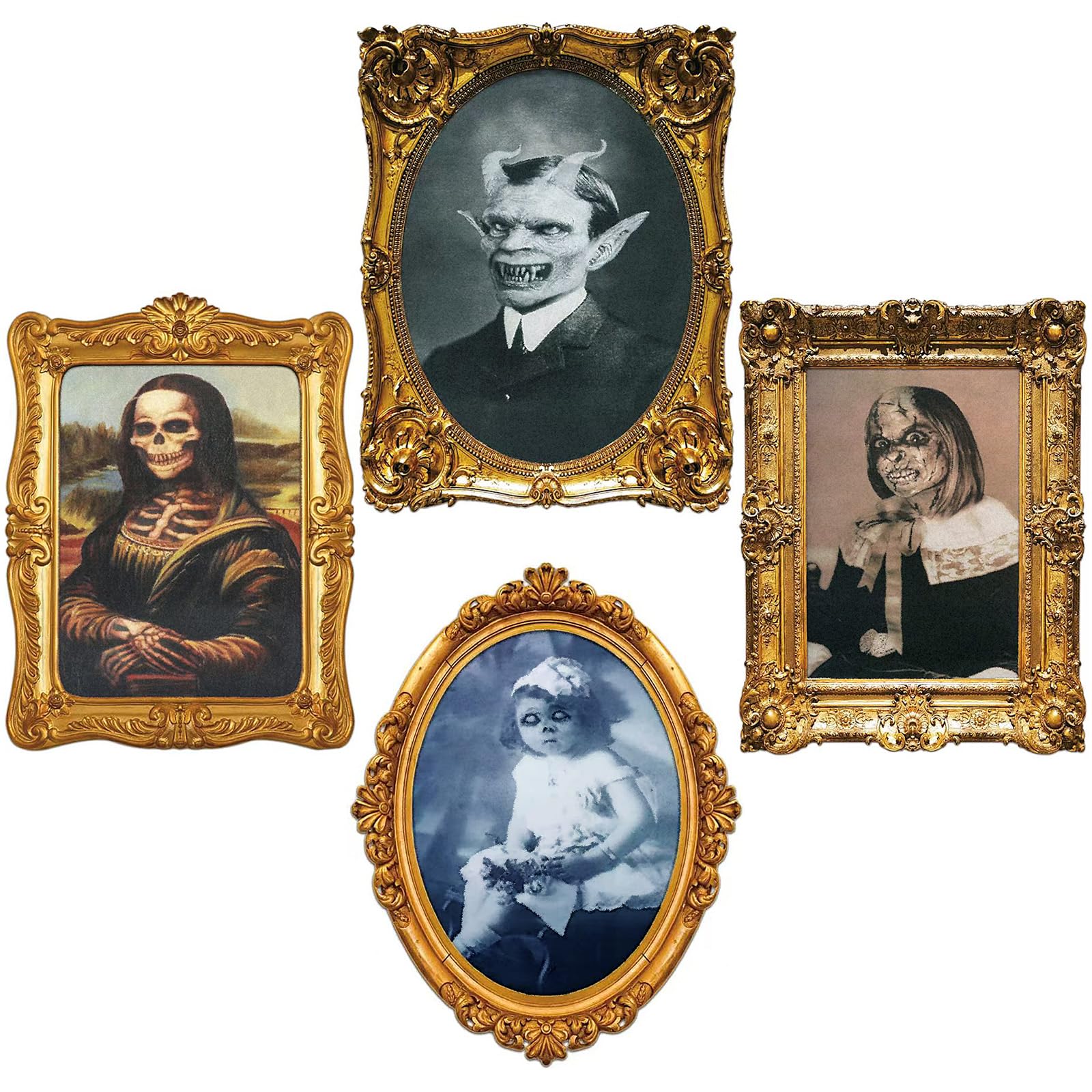 Photo 1 of 3D Changing Face Moving Portrait - Halloween Wall Decor Scary Pictures Frame for Haunted Mansion House Party Indoor Decoration-4 Pack