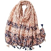 LEBOOBELL Womens Boho Scarf Lightweight Floral Printed Scarves Fall Winter Fashion Fringed Shawl