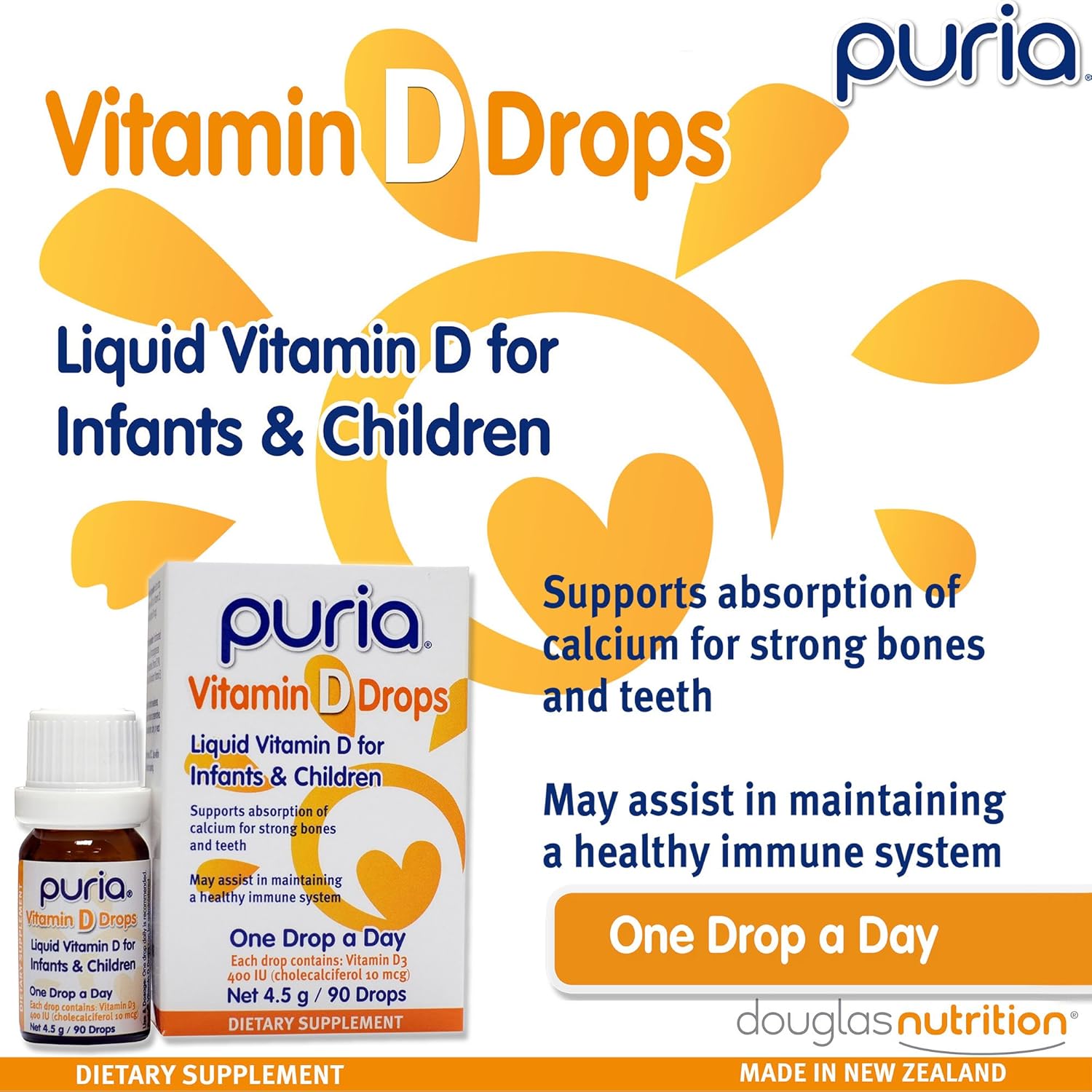 Puria Vitamin D Drops D31 Single Liquid Drop Per Day for Infants