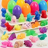 JOYIN 24 Pcs Easter Prefilled Eggs with Mochi Squishy Toys, Dinosaur Stress Reliever Squishy Toy for Easter Theme Egg Hunt, Kids Party Favor, Basket Stuffers Filler, Classroom Prize Supplies