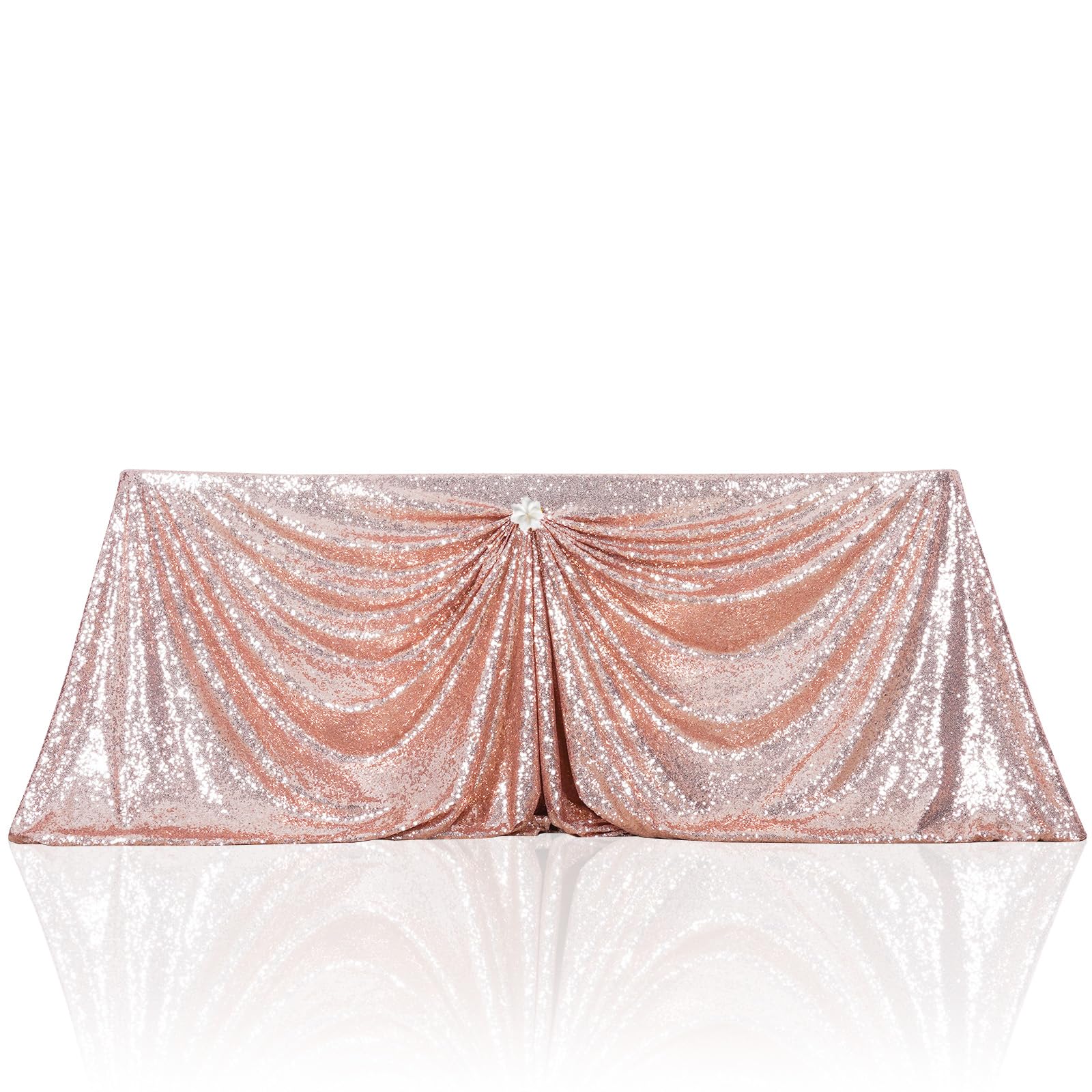 PartyDelight 90"x132" Rectangle Rose Gold Sequin Tablecloth Professional Floor-Length Drop for 6ft Banquet Tables High-Density 3mm Stitched Sequins for Grand Weddings, Receptions & Gala Decor — image 1