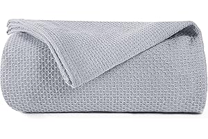 BOUTIQUO 100% Cotton Bed Blanket, Breathable Thermal Blanket Twin Size, Soft Honeycomb Waffle Blanket 60"x90", Cotton Bed Blanket, Perfect for Layering Any Bed for All Season, Light Grey