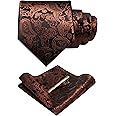 JEMYGINS Mens Solid Color Paisley Necktie and Pocket Square with Tie Clip Sets