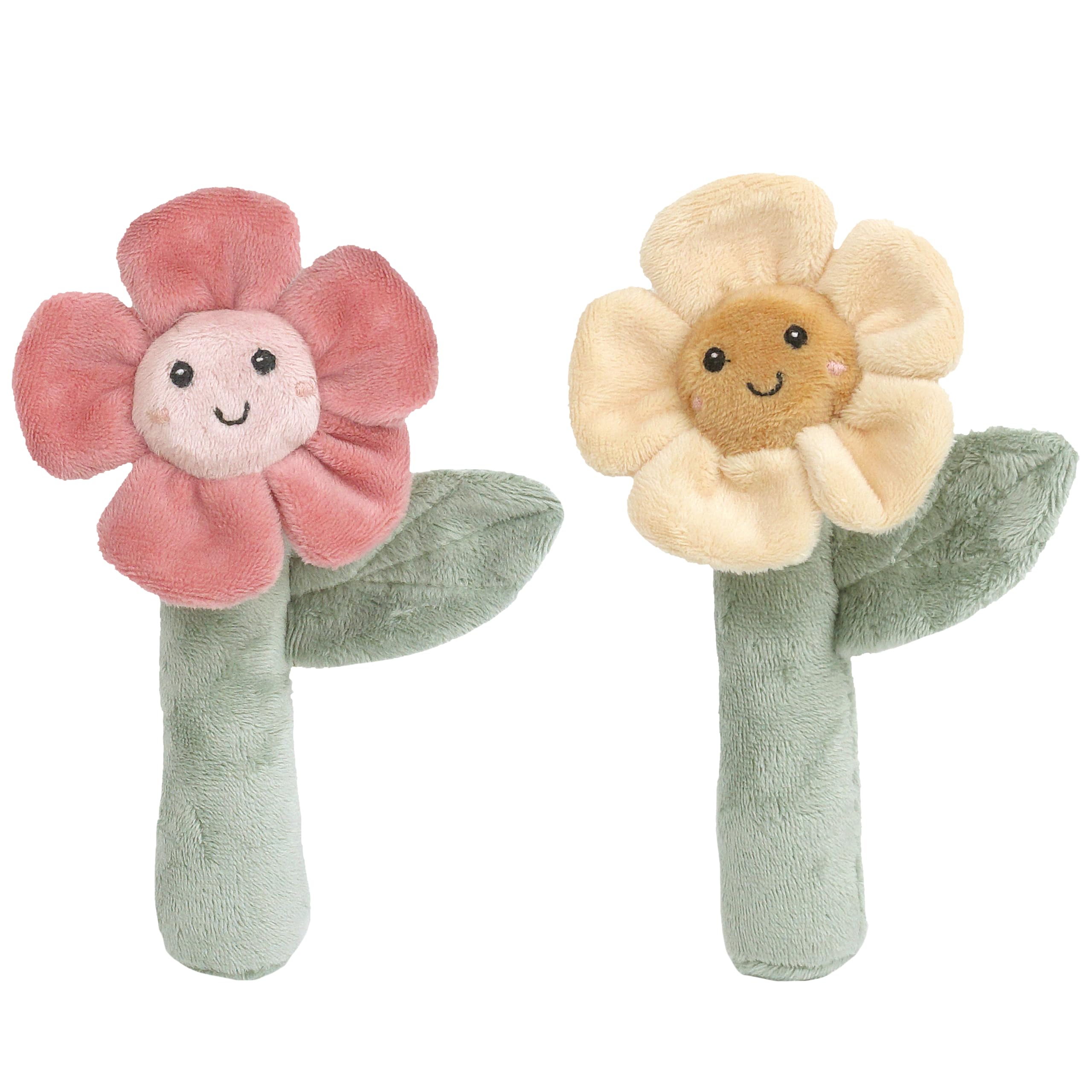 MON AMI Flower Baby Rattle Set 6.25"/16cm | 2-Piece Plush Rattle Toys in Coral & Yellow | Soft Developmental Rattles for Newborns | Cuddly Gift Set for Playtime or Nursery Décor