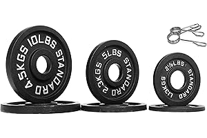 Fitvids Olympic Cast Iron Plate for Strength Training and Weightlifting, Pairs, Sets or Set with Barbell, Multiple Sizes