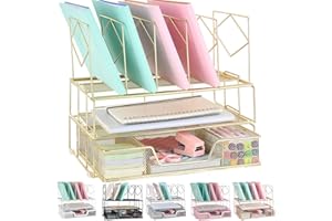 gianotter office catalog racks, Desk Organizers and Accessories, Magazine File Holder for Office Supplies Desk Organizer with 5 Vertical Compartments (Gold)