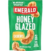 Emerald Honey Glazed Cashews, 5oz Resealable Bag | Non GMO, No Artificial Preservatives, Flavors or Synthetic Colors, Plant Based Protein, Kosher Certified, Sweet &amp; Salty Snack