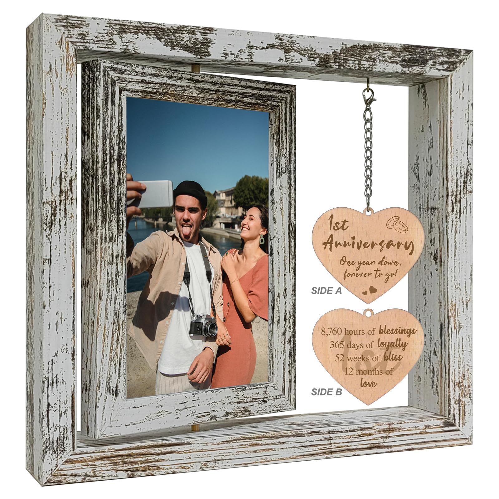 First Anniversary Rotating Photo Frame Gifts for Girlfriend, 1ST Paper Wedding Anniversary Photo Frame Gifts for Her Wife Couple (Dis Two 15x10 cm)