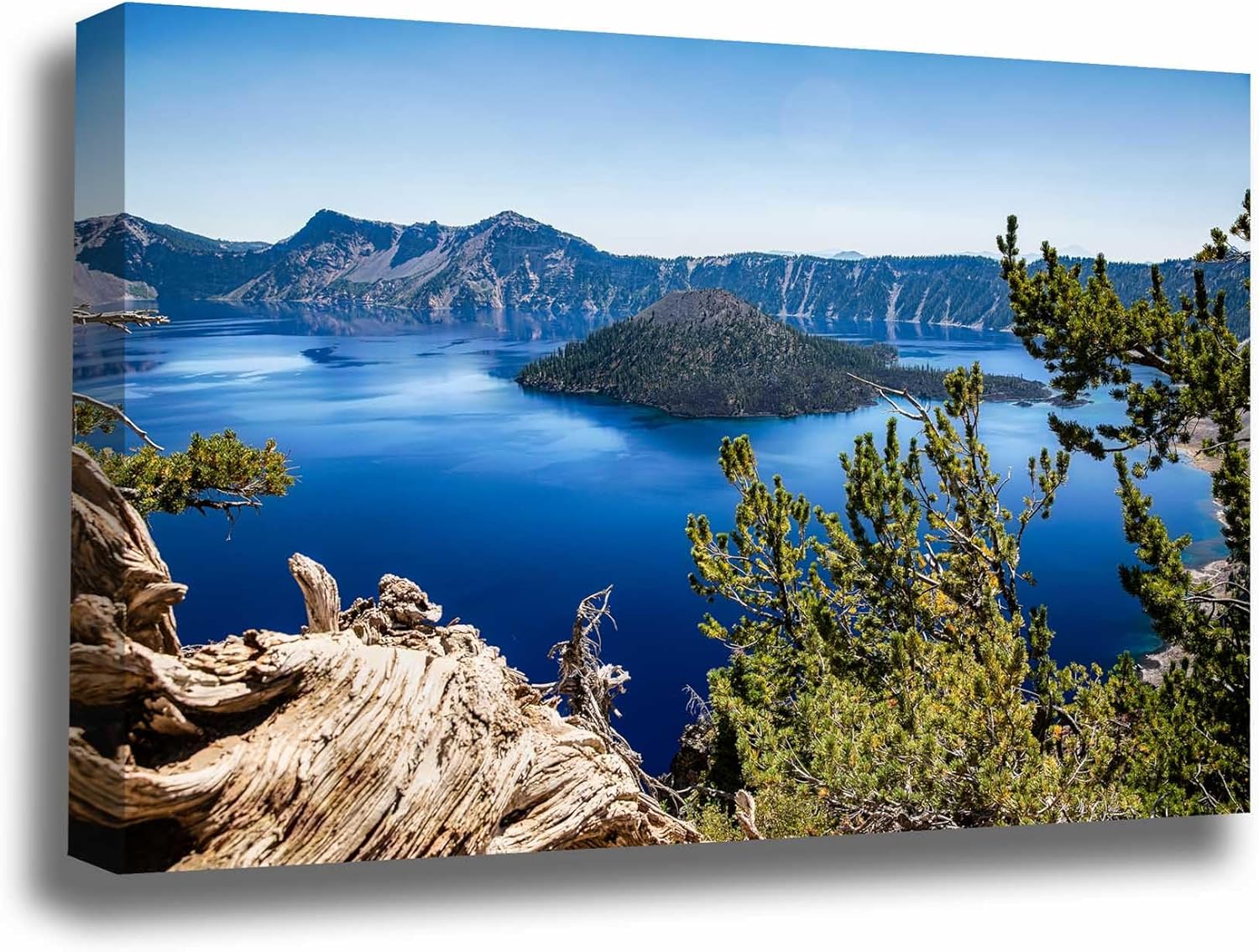 Photographs - Pacific Nothwest Canvas Wall Art (Ready to Hang) Gallery Wrap of Crater Lake on Summer Day in Oregon Cascade Range Photography Nature Decor (24