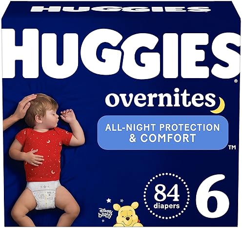 Baby - Huggies Size 6 Overnites Baby Diapers: Overnight Diapers, Size 6 (35+ lbs), 84 Ct (2 Packs of 42), Packaging May Vary