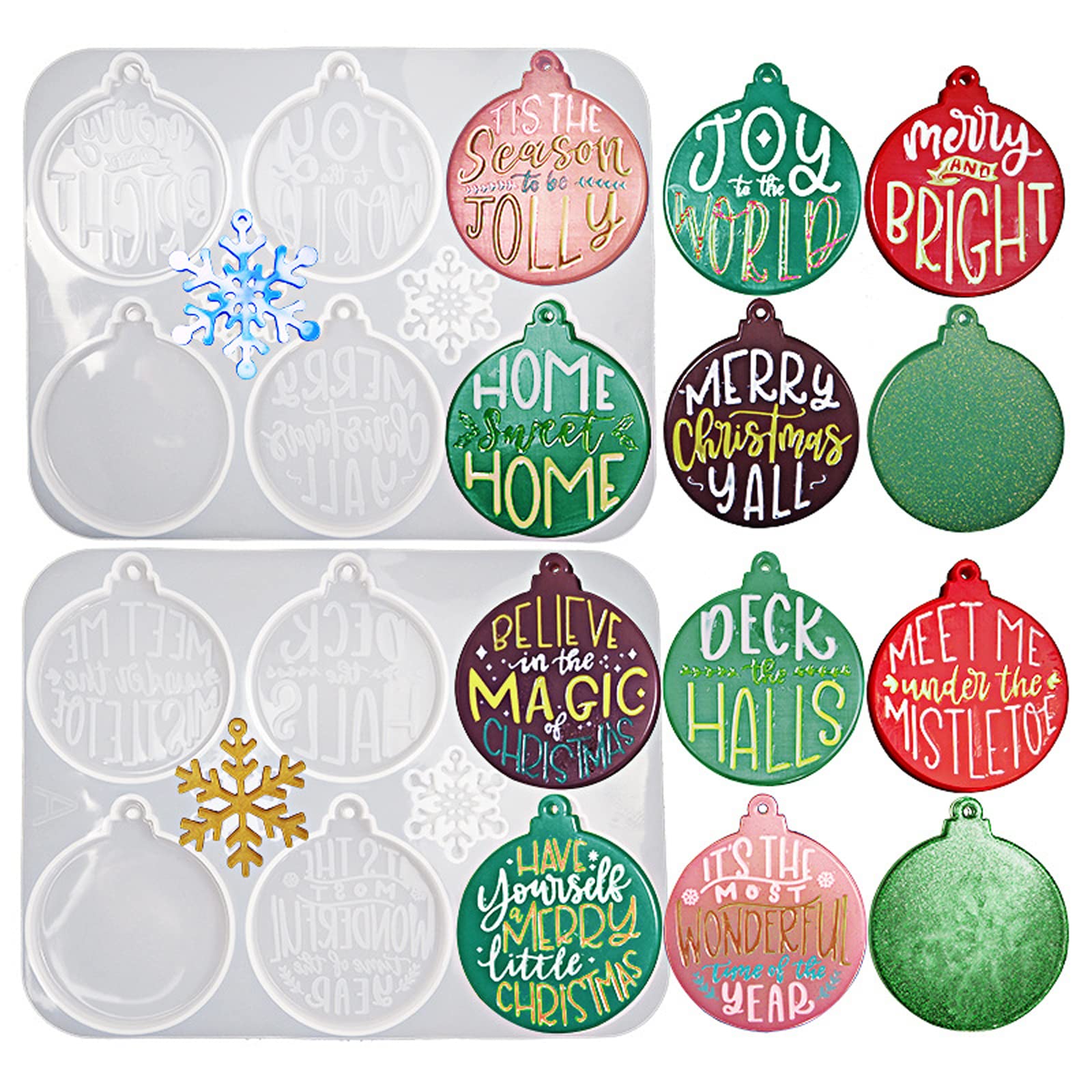 2 Pack Silicone Christmas Hanging Ball Decor Resin Epoxy Mold, Scented Wax Crystal Jewelry Casting Mould Xmas Party Ornament Snowflake Pendant Keychain Making Molds DIY Craft Handmade Gift