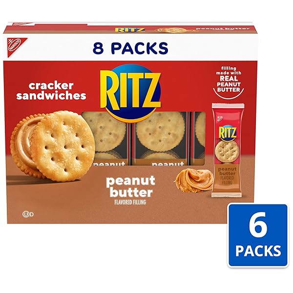 RITZ PEANUT BUTTER SANDWICH CRACKERS, LUNCH SNACKS, 48 SNACK PACKS (6 BOXES, 6 CRACKERS PER PACK)