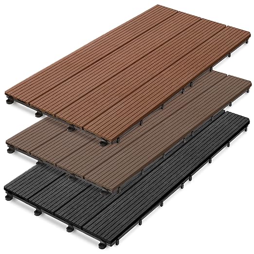 casa pura® 22 x Royal WPC Interlocking Decking Tiles, 60x30cm (4 m²