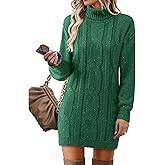 VAFOLY Womens Long Sleeve Turtleneck Sweater Dresses Ribbed Knit Stretchy Midi Casual Dress