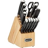 CUISINART Block Knife Set, 15pc Cutlery Knife Set with Steel Blades for Precise Cutting, Lightweight, Stainless Steel, Durable & Dishwasher Safe, C77BTR-15P