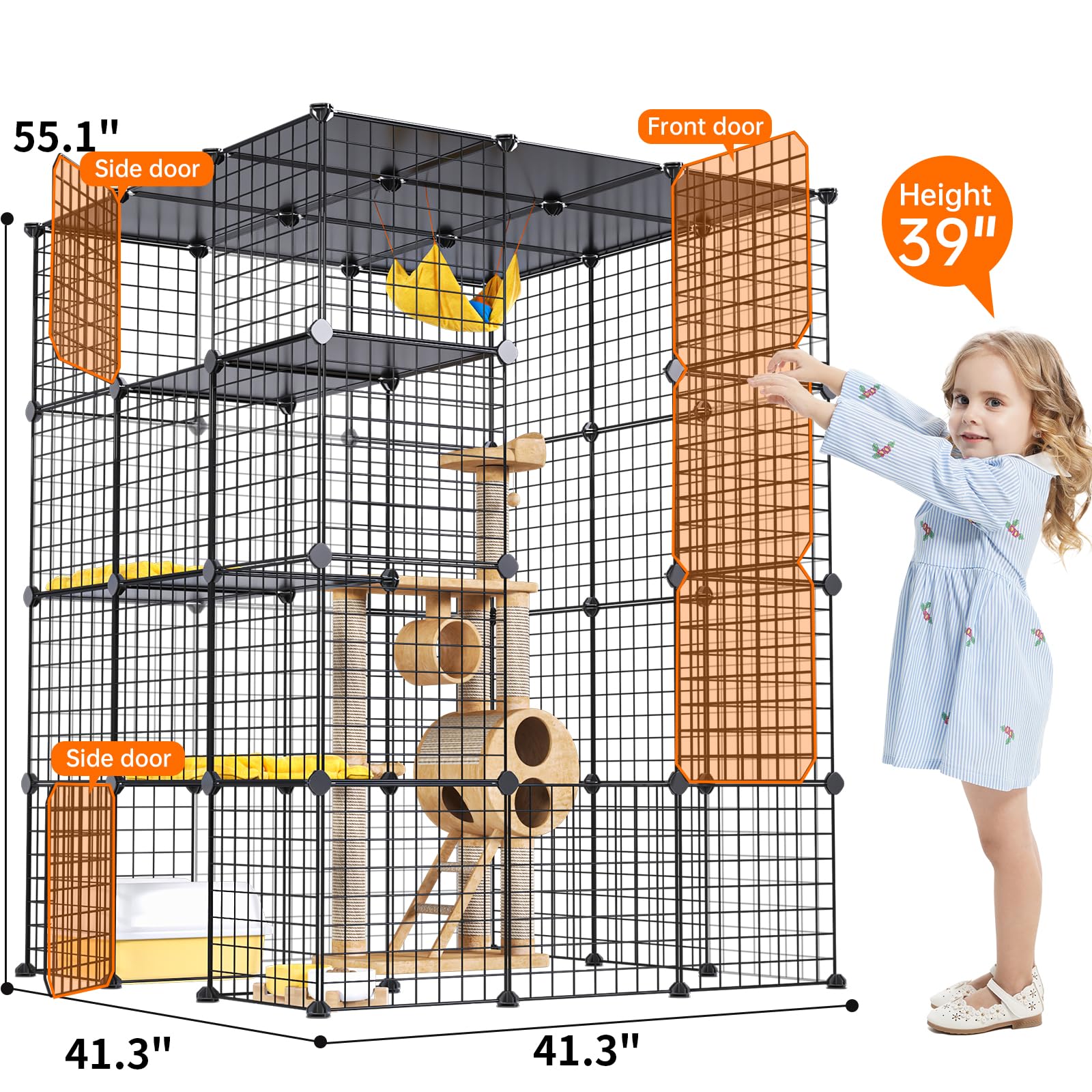 Condition photo showing New/Like New for oneluck extra large cat cage,4-tier catio, diy metal cat enclosure with platforms,55 inch indoor cat