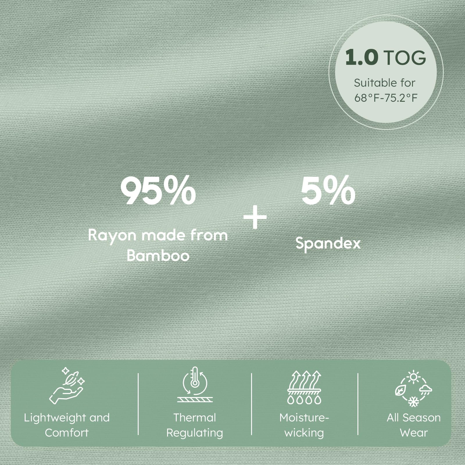 Yoofoss Rayon Made from Bamboo Baby Sleep Sack 6-12 Months 1.0 Tog Baby Wearable Blanket, Super Soft Infant Toddler Sleeping Sack 2-Way Zipper