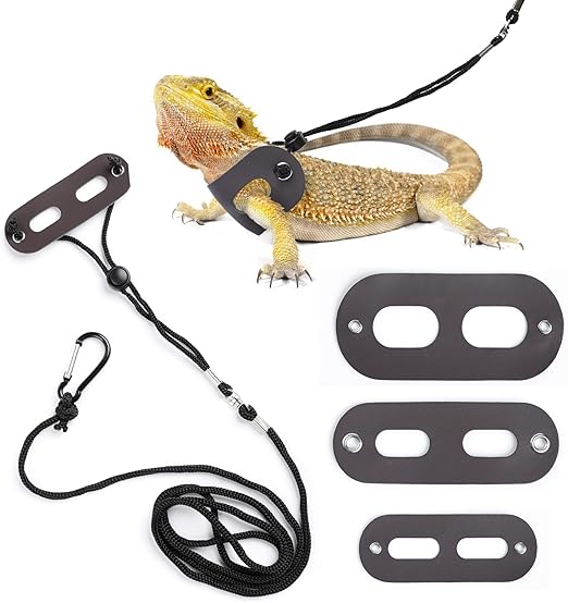 POLKASTORE Bearded Dragon Harness and Leash Adjustable(S,M,L, 3 Pack) Soft Leather Reptile