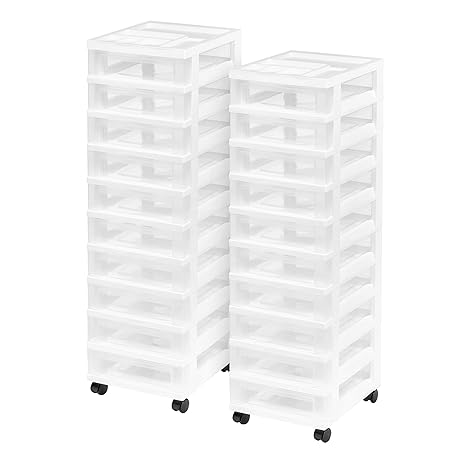 Iris 585653 Storage Cart With Organizer 2 Pack 10 Drawer White